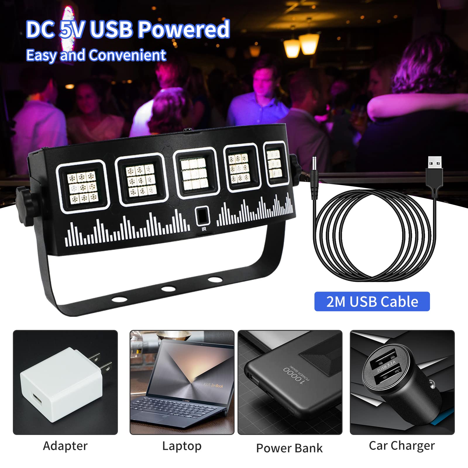 YSH Strobe Light with Remote for Parties,USB Powered Sound Activated&Speed Control &Timing Flashing Lights,45 Super Bright RGB LEDs Stage Lighting for Room Dance Party DJ Karaoke Xmas Wedding Show