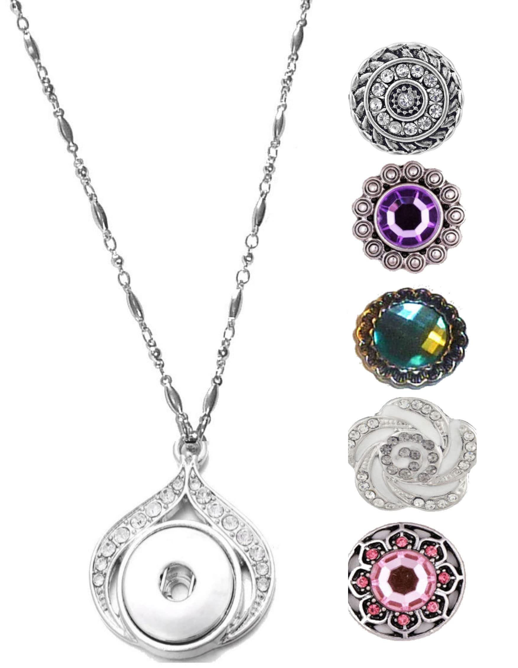 Hidden Hollow Beads Snap Interchangeable Women's Fashion Jewelry Necklace, 18" or 24" long, Fancy STRONG Stainless Steel Chain. Comes in a gift box. (24 Inch Chain, Swirls)