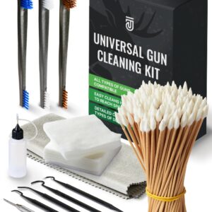 Gun Cleaning Supplies Kit 12 in 1 Universal Gun Cleaning Kit Incl. Gun Cleaning Patches, 6-inch Gun Cleaning Swabs, Double Head Gun Cleaning Brush, Cleaning Picks, Finishing Gun Cloth, Oil Applicator