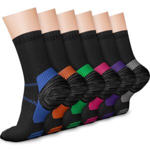 charmking 6 pairs crew compression socks for women & men circulation 15-20 mmhg is best for all day wear running nurse (l/xl, black-multicolor)