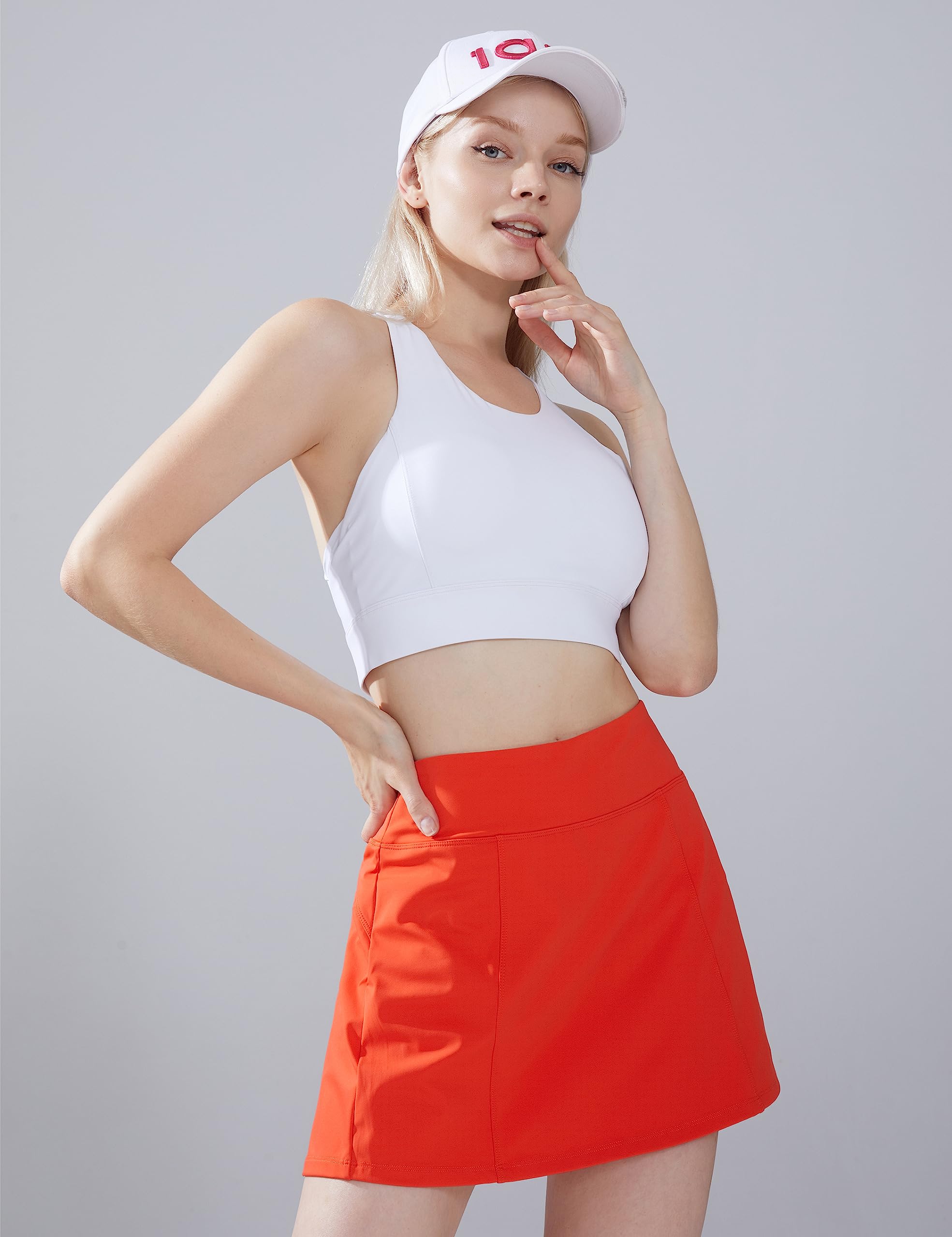 1a1a Tennis Skirts for Women with Shorts Pockets High Waisted Tummy Control Golf Skorts Skirt Athletic Workout Sports Gym Exercise Short Skirt Skort Orange Small