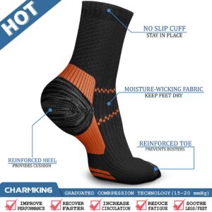 CHARMKING 6 Pairs Crew Compression Socks for Women & Men Circulation 15-20 mmHg is Best for All Day Wear Running Nurse (L/XL, Black-Multicolor)