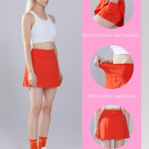 1a1a Tennis Skirts for Women with Shorts Pockets High Waisted Tummy Control Golf Skorts Skirt Athletic Workout Sports Gym Exercise Short Skirt Skort Orange Small