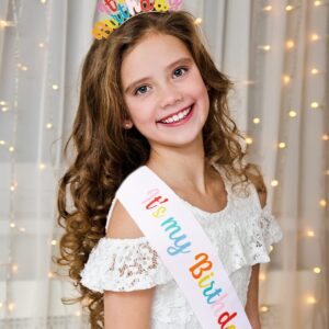 Birthday Crown for Girls, Cute Birthday Sash & Birthday Tiara for Women Set, Sweet Birthday Headband Birthday Decorations Birthday Gifts for Women