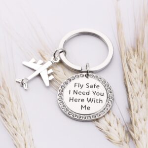 WFSJRED Fly Safe Keychain Pilot Gifts Long Distance Gift Fly Safe I Need You Here With Me Keychain Flight Staff Airline Worker Gift (Fly Safe KS)