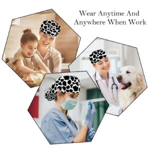 DHH166 2 Packs Working Cap with Buttons Sweatband Adjustable Hats Surgical Caps for Women, Cow Print Printed