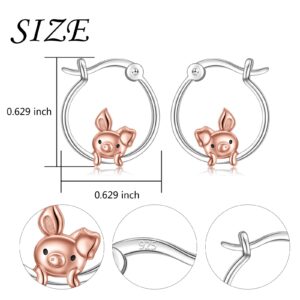 Pig Hoop Earrings for Women 925 Sterling Silver Cute Animal Huggie Hoop Earrings Jewelry Earrings for Sensitive Ears(4.Pig Earrings)