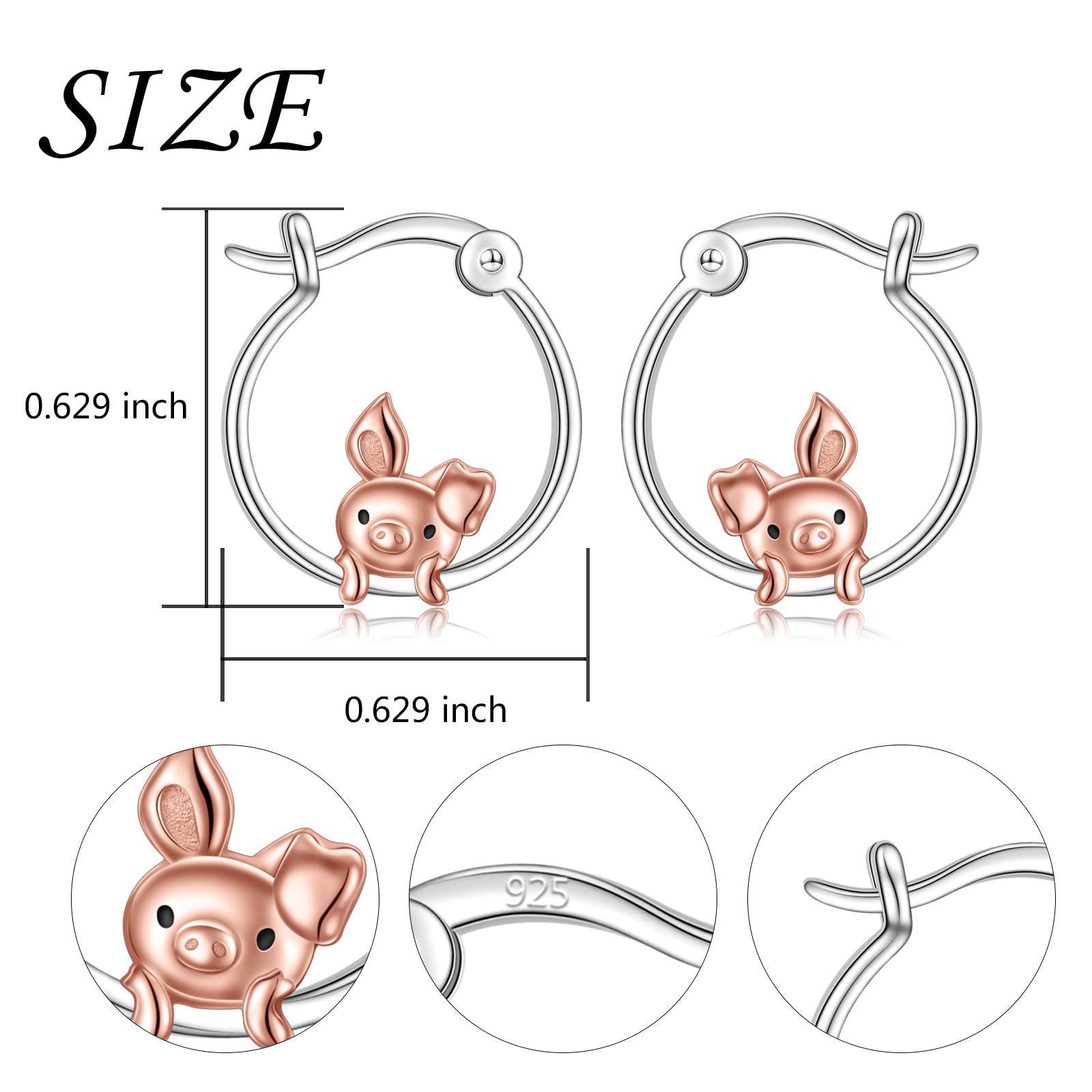 Pig Hoop Earrings for Women 925 Sterling Silver Cute Animal Huggie Hoop Earrings Jewelry Earrings for Sensitive Ears(4.Pig Earrings)