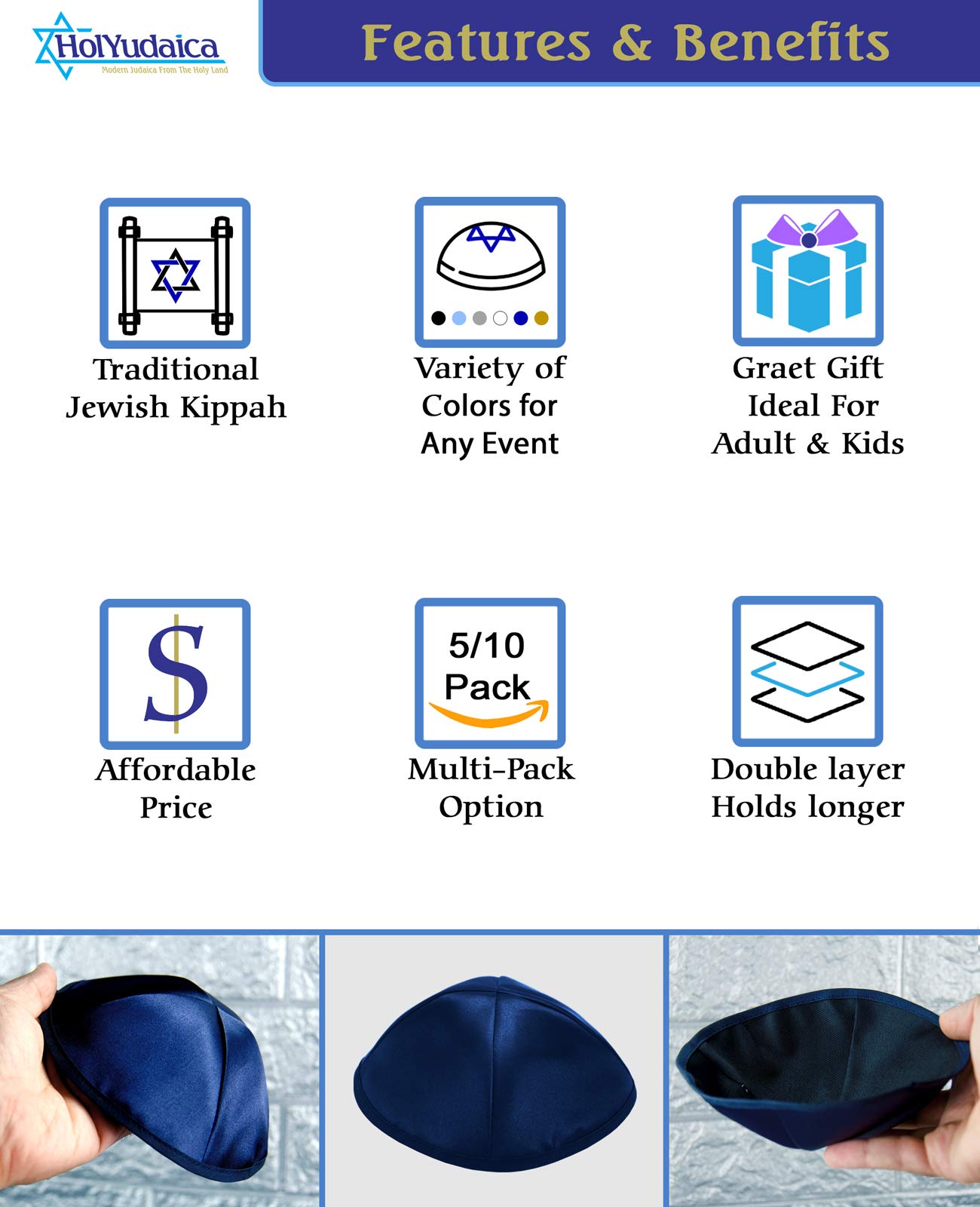 Pack of 30-Pcs - Hq 19/20CM Satin Kippah for Men & Boys, Yamaka Hat Designed in Israel - Kippot Bulk (Blue, Satin 30 Pack)