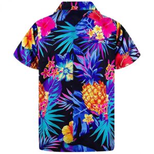 Hawaii Hawaiian T-Shirt for Womens Printed Short Sleeve Shirts Button Down Collared Loose Blouse Beach Casual Summer Tops Tee T Tshirt Vacation Holiday Friday Hula Tiki Luau Party Pineapple Blue