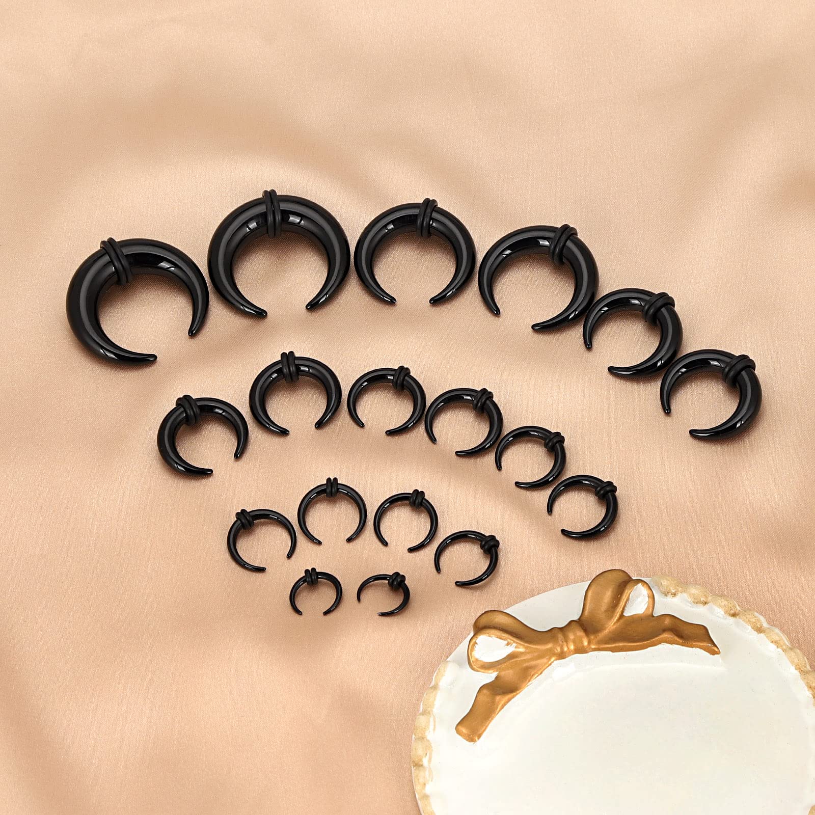 Longbeauty 18Pcs Acrylic Septum Pincher Tapers C Shape Buffalo Ear Taper Kit Stretching Expander Rings for Nose Ear Gauges Size 14G 12G 10G 8G 6G 4G 2G 0G 00G