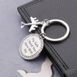 WFSJRED Fly Safe Keychain Pilot Gifts Long Distance Gift Fly Safe I Need You Here With Me Keychain Flight Staff Airline Worker Gift (Fly Safe KS)