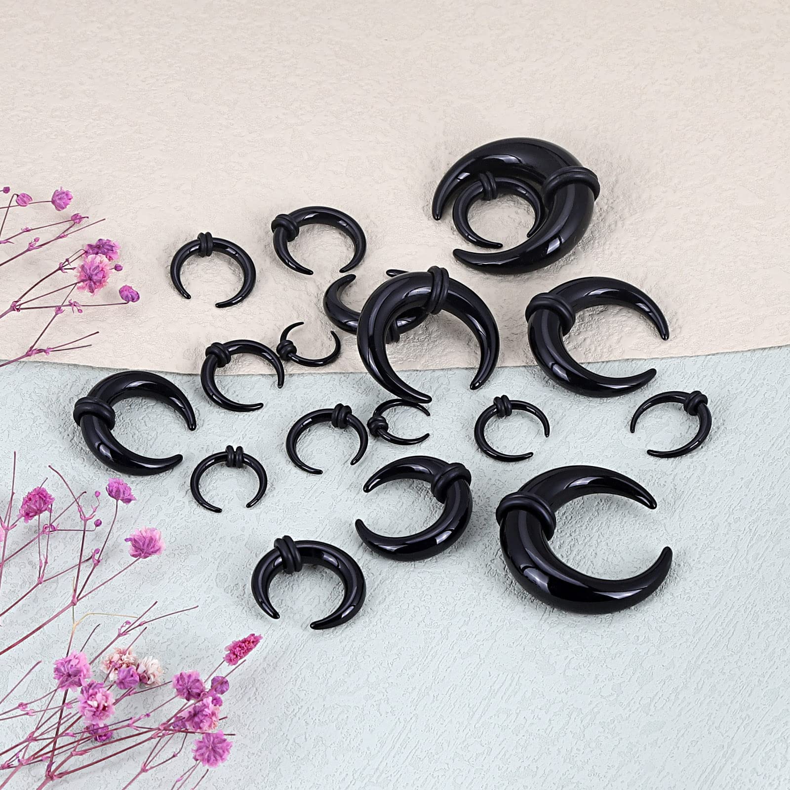 Longbeauty 18Pcs Acrylic Septum Pincher Tapers C Shape Buffalo Ear Taper Kit Stretching Expander Rings for Nose Ear Gauges Size 14G 12G 10G 8G 6G 4G 2G 0G 00G