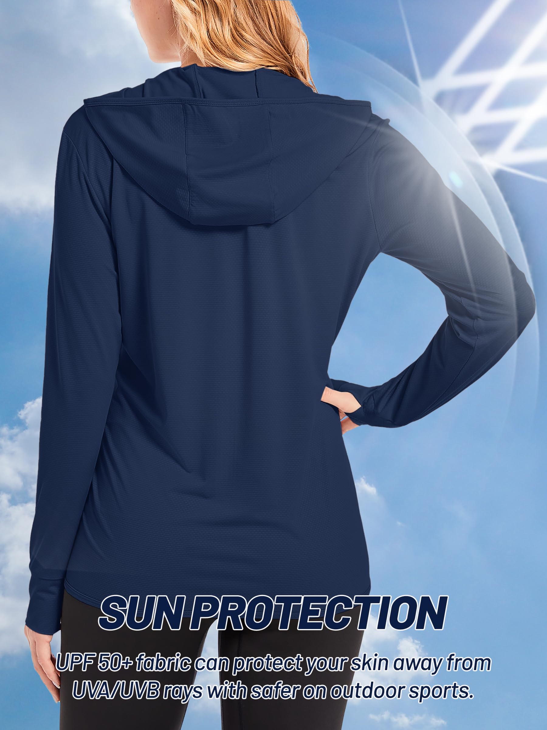 TACVASEN Sun Protection Shirts for Women UPF 50+ Full Zip Performance UV Hoodies Shirt Lightweight, White, L