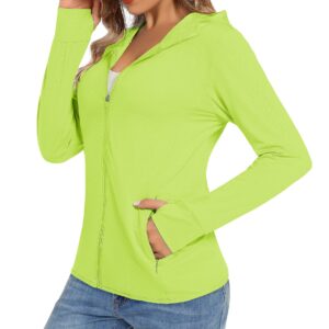 TACVASEN SPF Jackets for Women with Pockets Sun Protection Traveling Rash Guard Hoodie Shirts, F-Green, L