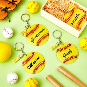 Taiyin 20 Pcs Softball Baseball Acrylic Keychain Blanks Acrylic Keychain with Tassel,Softball Party Gifts for Team(Softball)