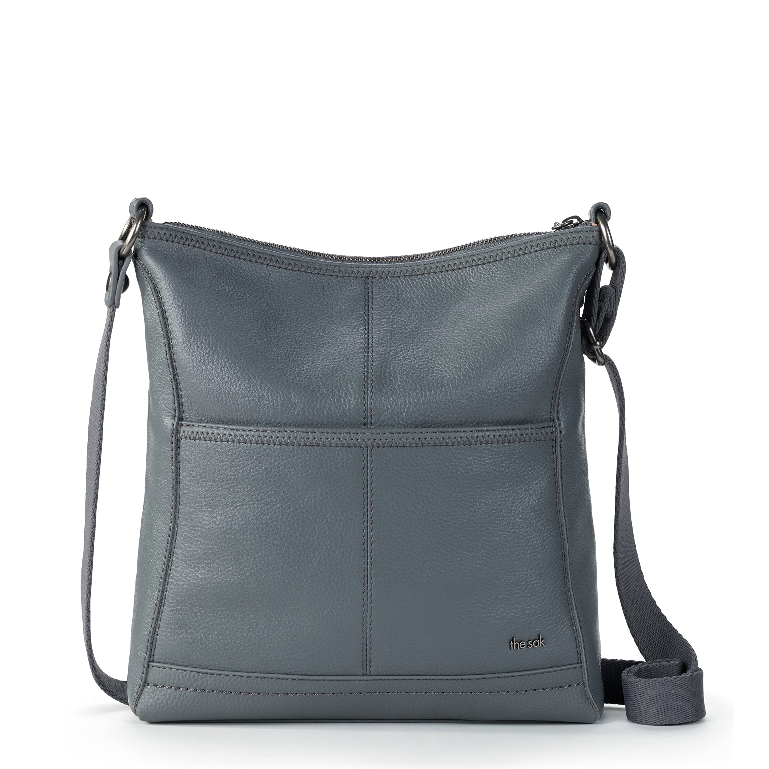 The Sak Iris Crossbody in Leather, Convertible Design, Dusty Blue