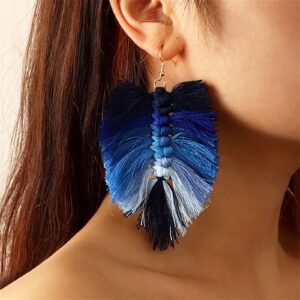 ONLYJUMP Long Layered Dangle Earrings Colorful Elegant Tiered Tassel Druzy Dangle Drop Earrings Handmade Bohemia Tassel Earrings for Women Boho Fashion jewelry Valentine Birthday Party Gift (Blue Sector Tassel)