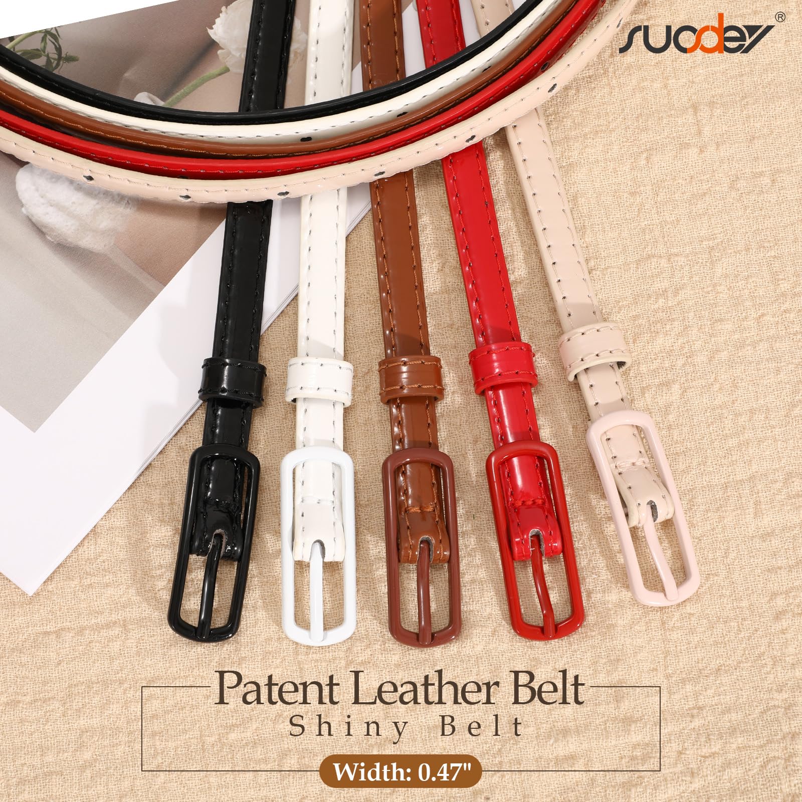 SUOSDEY 4 Pack Thin Belts for Women Skinny Leather Belts with Metal Buckle for Dresses Pants Jeans