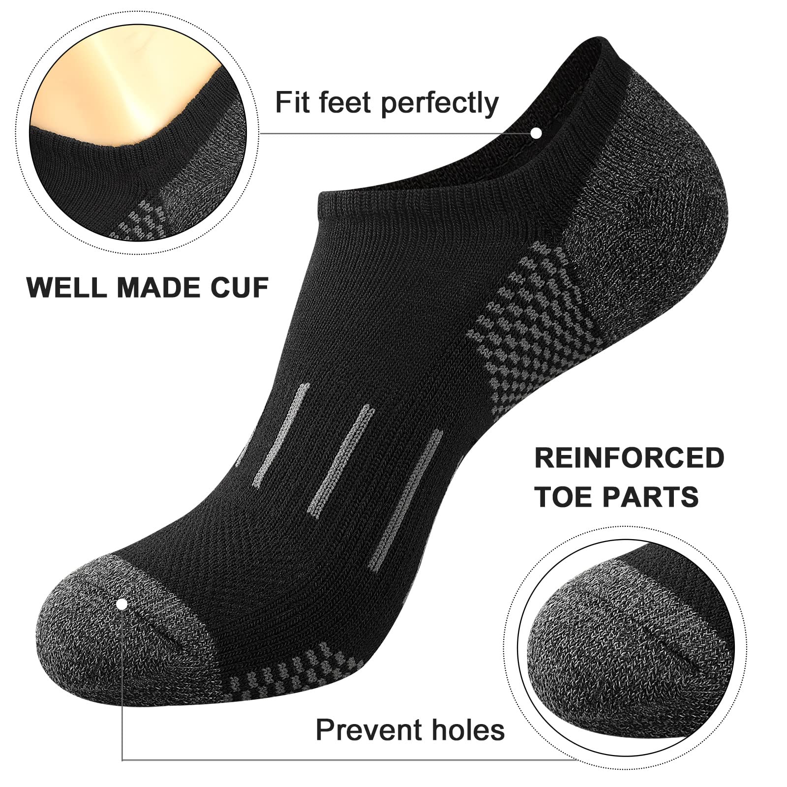 Heatuff No Show Socks Men 7 Pairs Low Cut Athletic Cushion Non Slip Breathable Socks