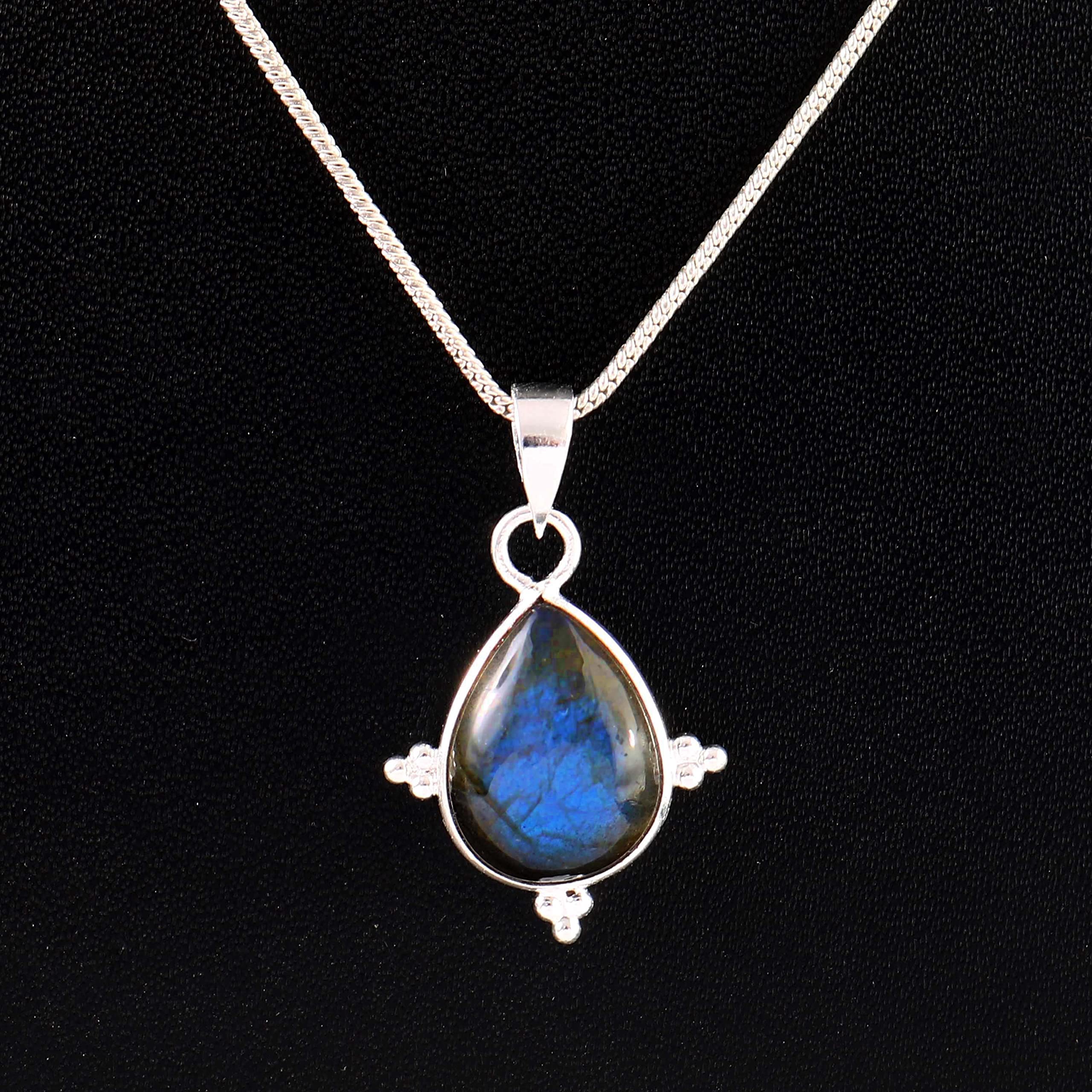 natural blue fire teardrop labradorite 925 sterling silver wedding pendant jewelry