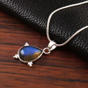 natural blue fire teardrop labradorite 925 sterling silver wedding pendant jewelry