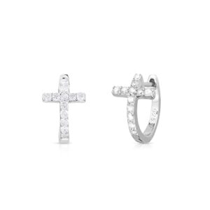 natalia drake tiny cross huggie 1/4 cttw diamond hoop earrings for women in rhodium plated 925 sterling silver