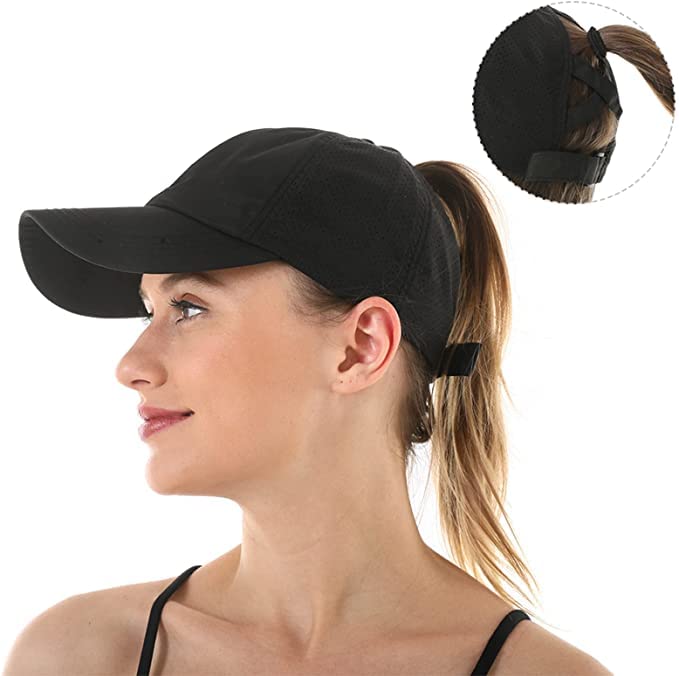 Womens Ponytail Hat Baseball Cap, Adjustable Criss Cross Baseball Cap High Bun Unisex Quick Drying Trucker Hats (ZBlack, One Size)