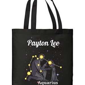 Zodiac Gifts For Women Aquarius Personalized Zodiac Sign Aquarius Constellation Personalized Black Canvas Tote Bag