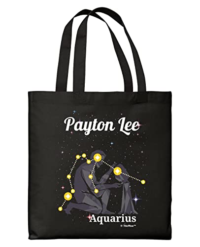 Zodiac Gifts For Women Aquarius Personalized Zodiac Sign Aquarius Constellation Personalized Black Canvas Tote Bag