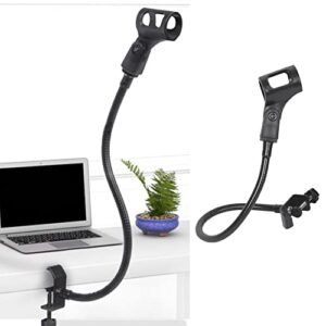 UXELY Microphone Arm Stand, Podium Mic Stand, Adjustable Gooseneck Arm Mic Stand with Desk Table Mounting Clamp for Podcast, Meetings, Lectures(Black)