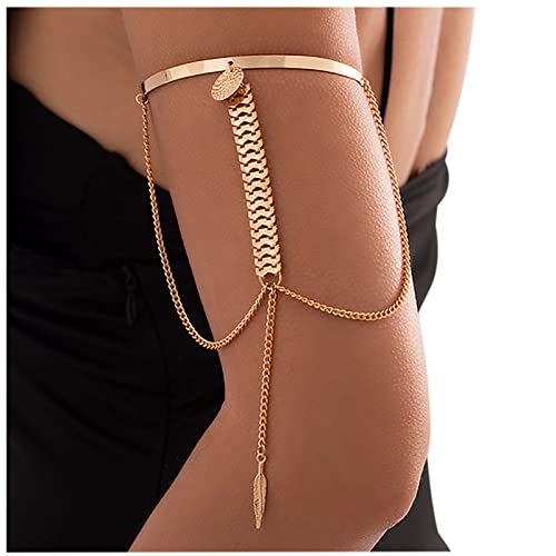 Rotaiboes Summer Beach Arm Bracelet Upper Arm Cuff Adjustable Sequin Tassels Arm Band Metal Tassel Bangle Wedding Costume Jewelry for Women (Gold)