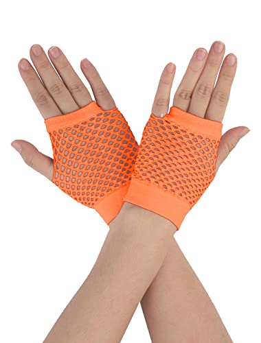 Allegra K Women's Fingerless Mesh 1980s Fancy Dress Party Costume Accessories Fishnet Gloves Long-1Pair Orange