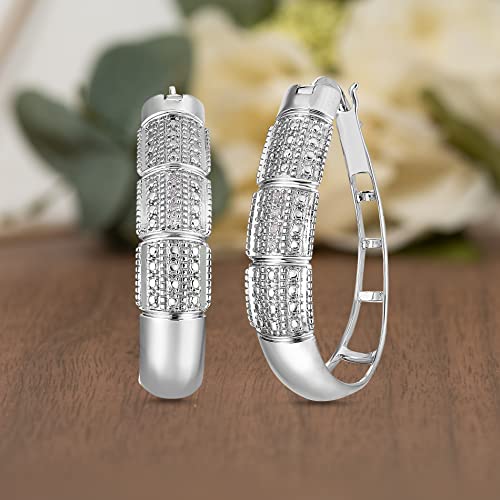 Natalia Drake Extra Large Pave Oval Diamond Accent Hoop Earrings for Women in Rhodium Plated 925 Sterling Silver