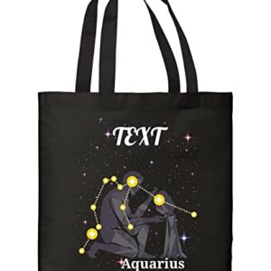 Zodiac Gifts For Women Aquarius Personalized Zodiac Sign Aquarius Constellation Personalized Black Canvas Tote Bag