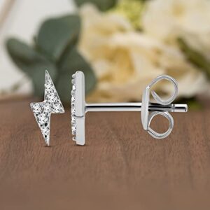 Natalia Drake Tiny Lightning Bolt Diamond Accent Stud Earrings for Women in Rhodium Plated 925 Sterling Silver Cartilage Earring for Second Hole Piercing