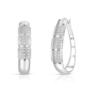 Natalia Drake Extra Large Pave Oval Diamond Accent Hoop Earrings for Women in Rhodium Plated 925 Sterling Silver