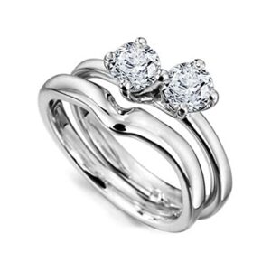 14K White Gold Finish 925 Sterling Silver 1.25Ct Round Cubic Zirconia Ladie's Engagement Wedding Two Stone Bridal Set