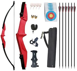 monsour archery takedown recurve bow and arrow set left/rght hand longbow kit beginner outdoor hunting shooting practice 20lb 30lb 40lb (red 20lb)