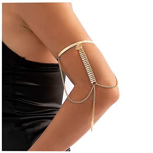 Rotaiboes Summer Beach Arm Bracelet Upper Arm Cuff Adjustable Sequin Tassels Arm Band Metal Tassel Bangle Wedding Costume Jewelry for Women (Gold)