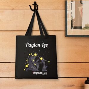 Zodiac Gifts For Women Aquarius Personalized Zodiac Sign Aquarius Constellation Personalized Black Canvas Tote Bag