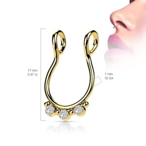 Pierced Owl 18GA 316L Stainless Steel CZ Crystal and Ball Lined Fake Septum Ring (Silver Tone)