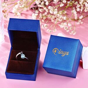 Qings Square Birthstone Adjustable Ring 925 Sterling Silver Hollow Love Heart Cubic Zirconia Aquamarine March Birthstone Open Rings Birthday Gifts for Women Girls