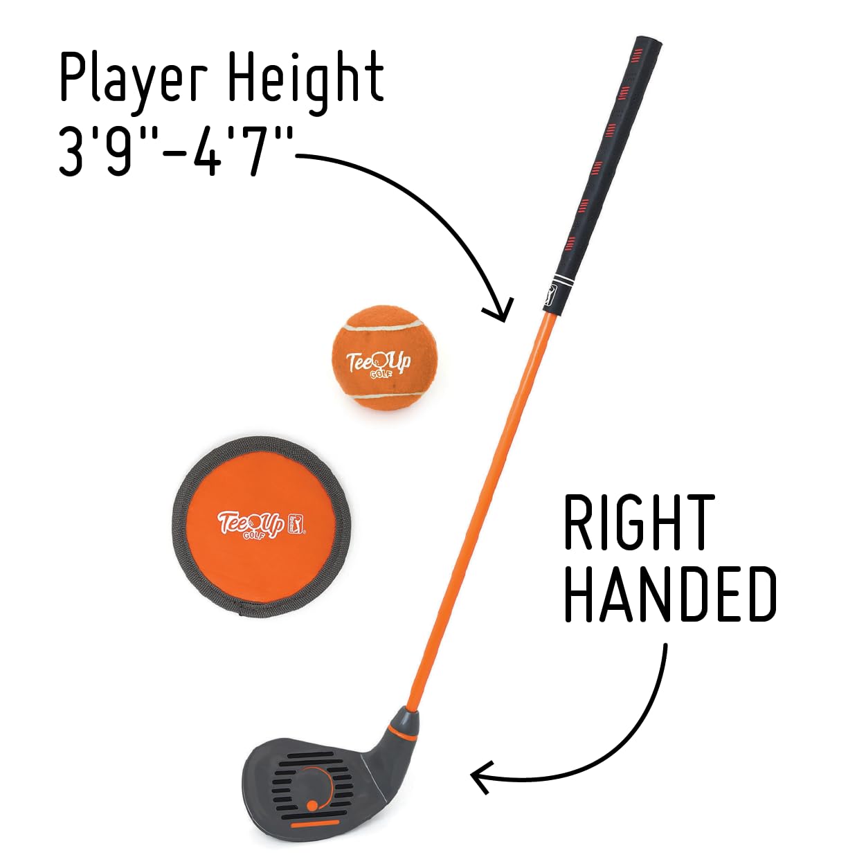 PGA TOUR Tee-Up 3-Piece Set, Medium, Orange, Right Handed, Use for Indoor and Outdoor Practice, Junior Golf Training Set, Training Clubs