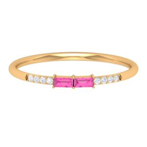 Certified Natural Pink Sapphire Diamond Promise Ring, AAA Quality, Pink Sapphire Anniversary Ring - With Jewelry Box, 14K Yellow Gold, Size:US 9.00