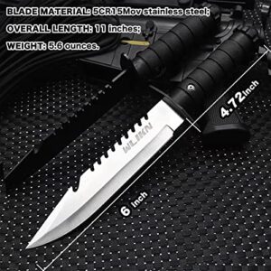 Wlikn Fixed Blade Knife with Sheath, 5-Inch Strong Single Edge Blade Survival Bowie Knife with Non-Slip Handle, for Camping, Hunting, and EDC, Multi (White)