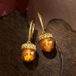 Ross-Simons Amber Acorn Drop Earrings in 18kt Gold Over Sterling