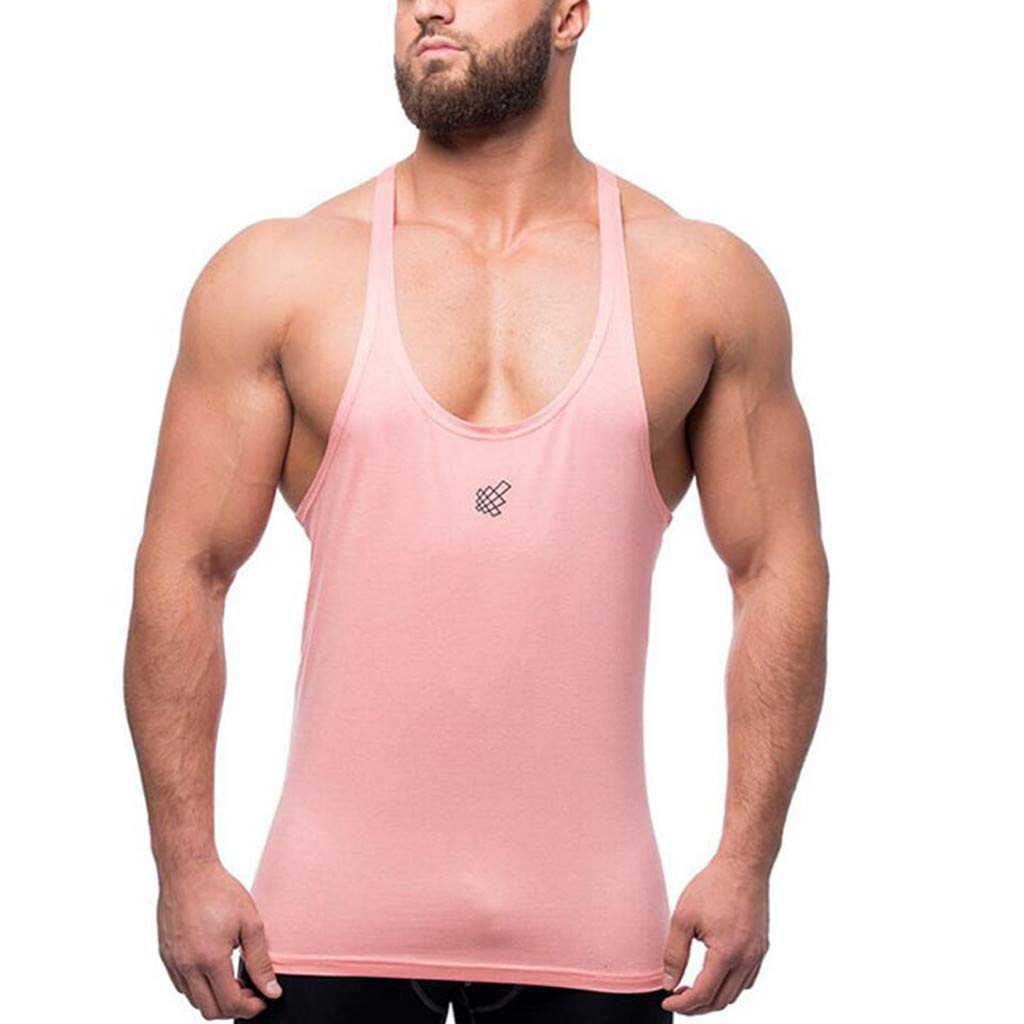 UTPO Men's Workout Tank Tops Fashion Sports Stringer Gym Training Cut Off Muscle Tee Sleeveless Bodybuilding Top Pink