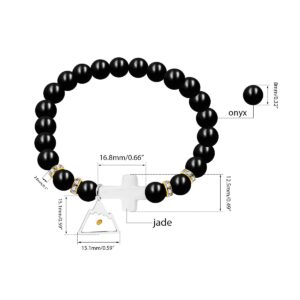 Uloveido Synthetic White Agate Side Cross Bracelet, Black Onyx Beaded, Triangle Mountain Mustard Seed Charm Pendant Y944 (Triangle Mountain)