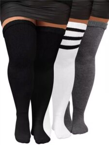 apoway 3 pairs plus size thigh high socks over the knee extra large thigh high stockings for women with garter belts